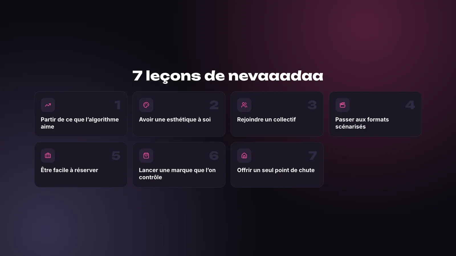 Sept leçons de nevaaadaa pour les créateurs, de partir de ce que l'algorithme aime à offrir un seul point de chute à ses fans