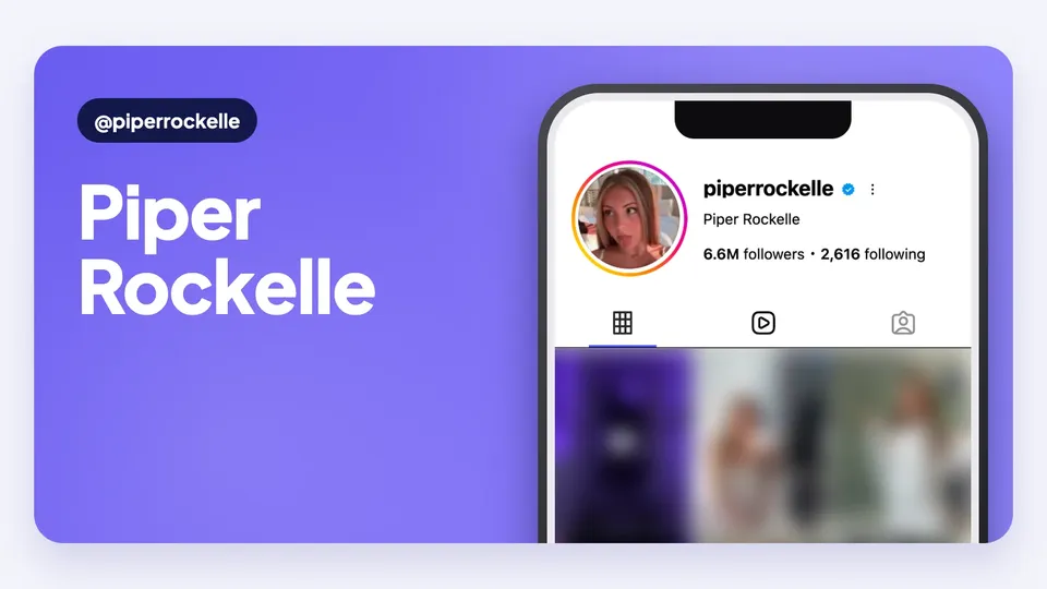 Creator bio cover for Piper Rockelle, her name on a purple card next to a phone showing her real Instagram profile with 6.6M followers