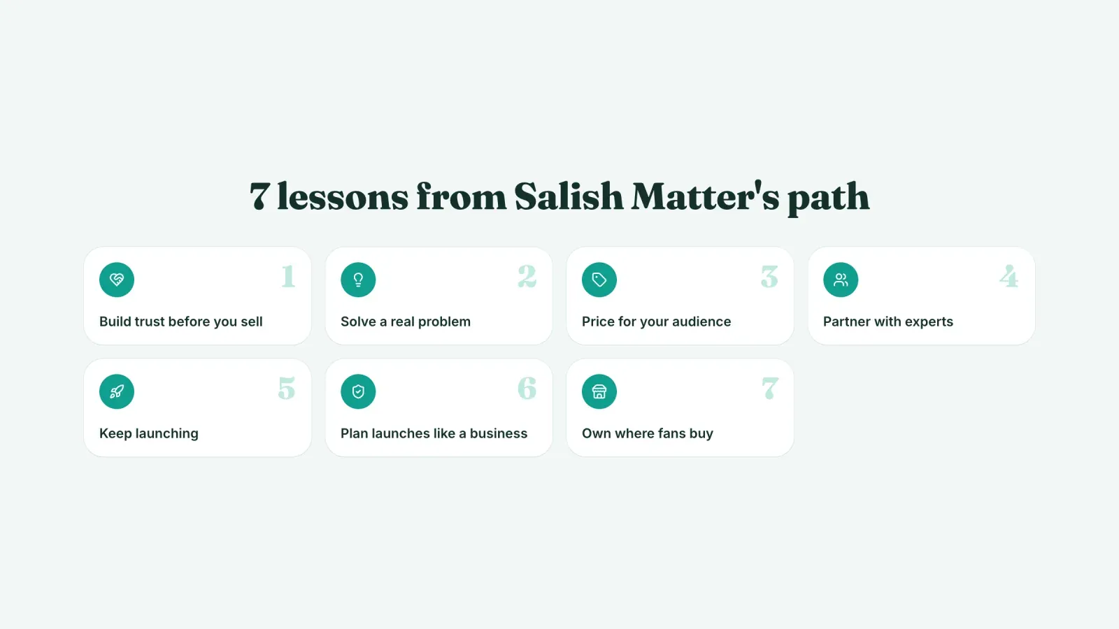 Seven lessons from Salish Matter's path, from building trust and solving a real problem to planning launches and owning where fans buy