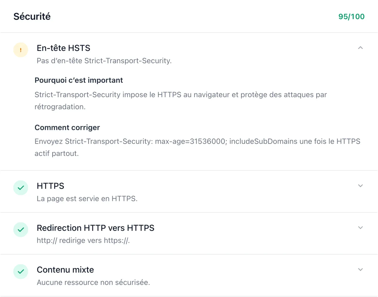 Points de sécurité du rapport SEO avec l’alerte HSTS ouverte, son impact et sa correction