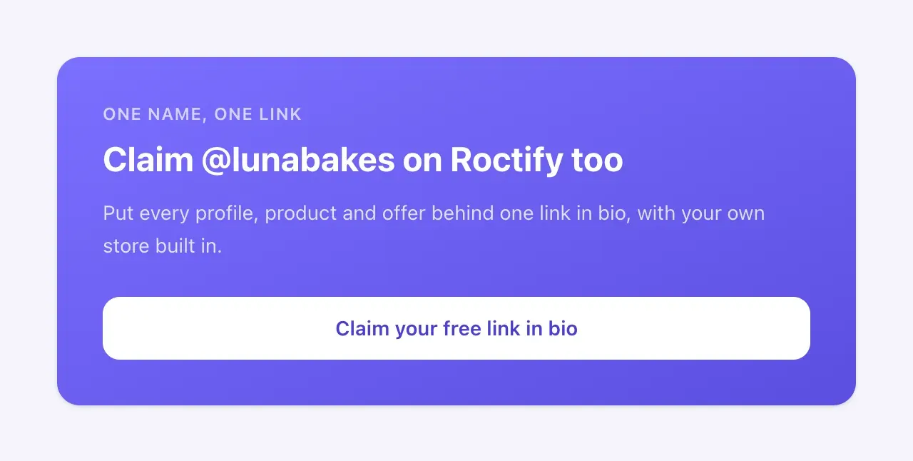 Claim card of the username checker inviting you to reserve the same username on Roctify