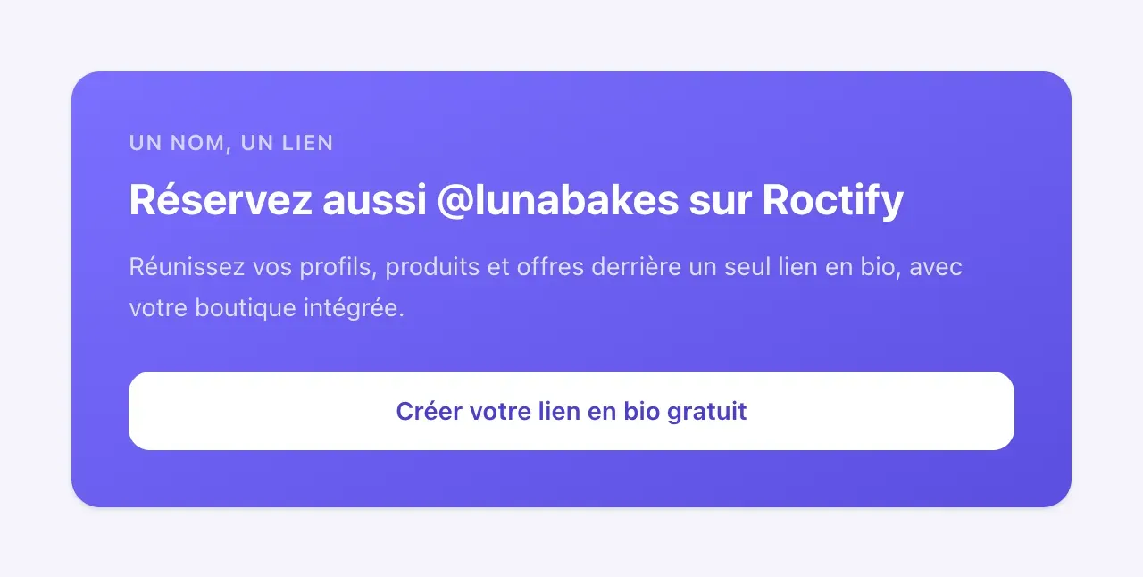 Carte du vérificateur de pseudo invitant à réserver le même nom d’utilisateur sur Roctify